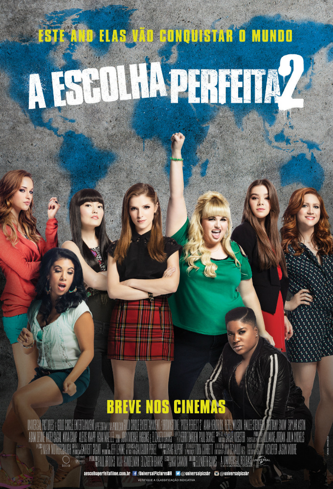 Cartaz do filme, onde oito mulheres estão lado a lado, duas delas estão abaixadas. O título é Escolha Perfeita 2